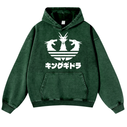 King Ghidorah Kaiju Vintage Washed Thick Cotton Hoodie