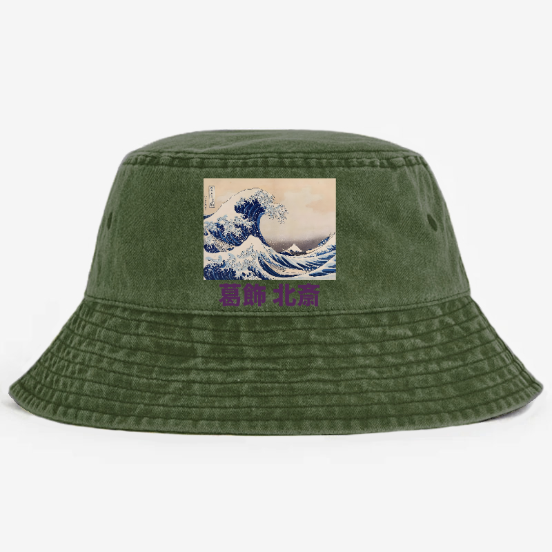 Katsushika Hokusai Great Wave Vintage 100% Cotton Bucket Hat