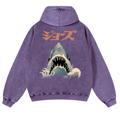 Jaws Ukiyoe Vintage Washed Cotton Back Art Hoodie