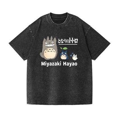 Ghibli Miyazaki Hayao Totoro Anime Vintage Wash Japanese Design T-Shirt