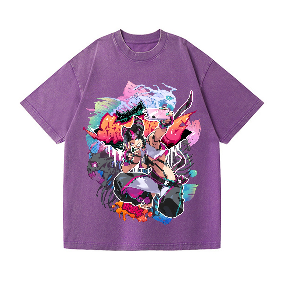 Street Fighter Juri Vintage Wash Japanese Design T-Shirt