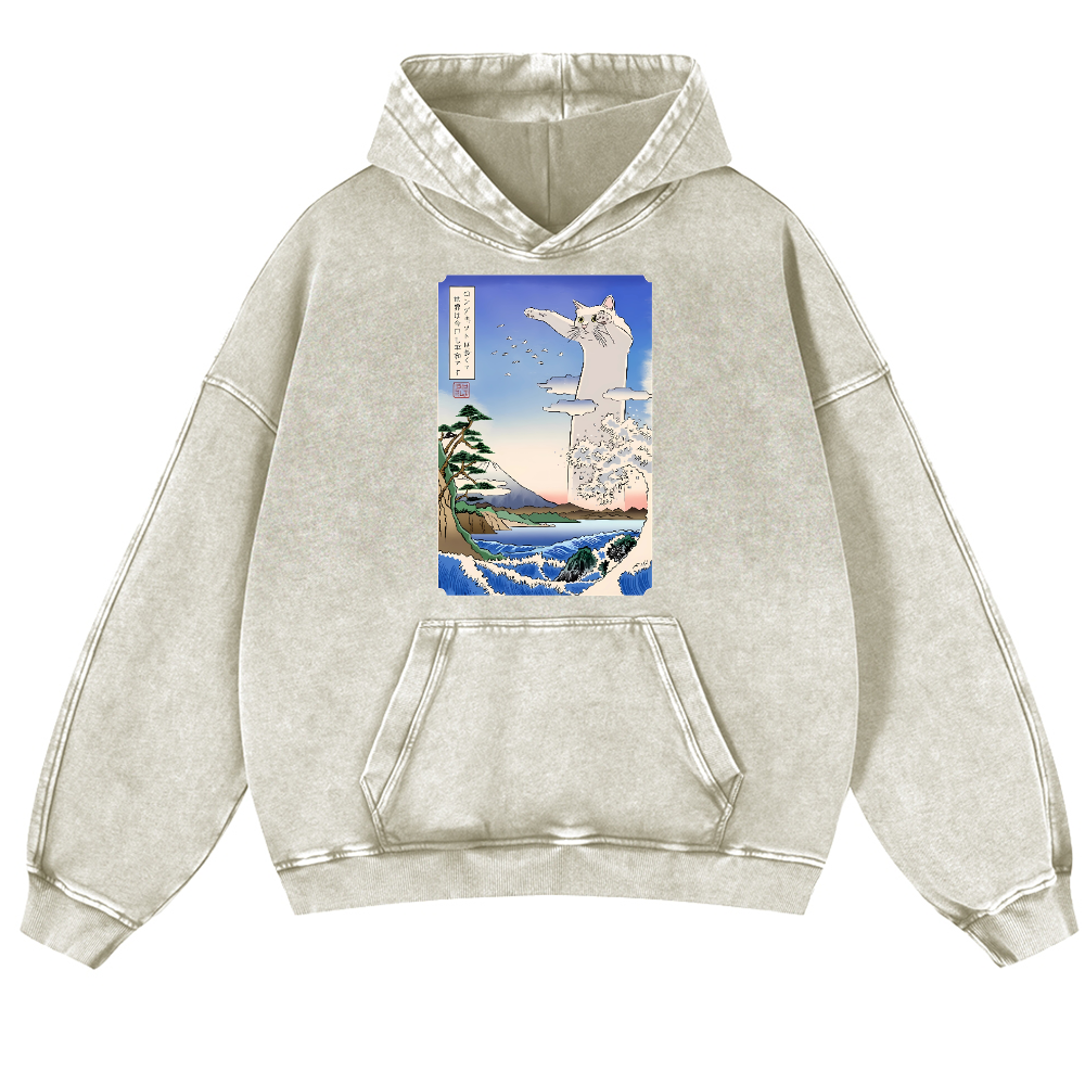 Longcat Ukiyoe Vintage Washed Thick Cotton Hoodie