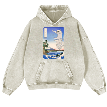 Longcat Ukiyoe Vintage Washed Thick Cotton Hoodie