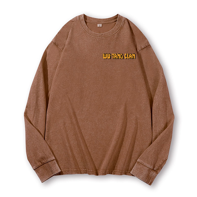 Wu Tang Clan Ukiyoe Wave Vintage Washed Cotton Back Art Long-sleeve T-shirt