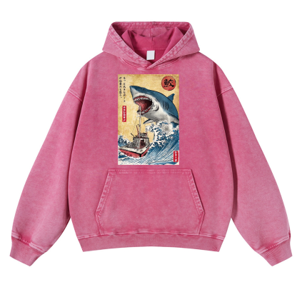 Jaws Ukiyoe Vintage Washed Thick Cotton Hoodie
