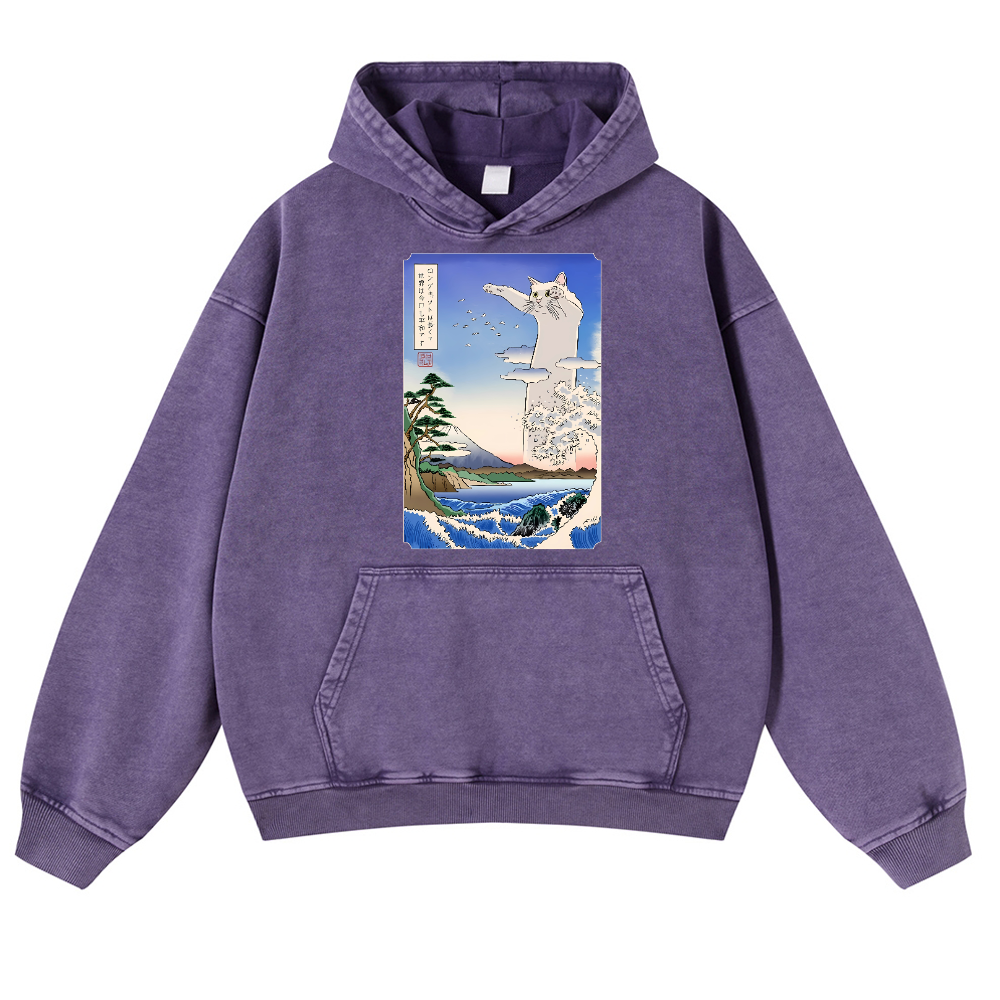 Longcat Ukiyoe Vintage Washed Thick Cotton Hoodie