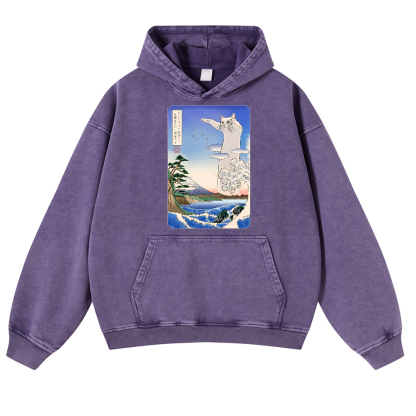 Longcat Ukiyoe Vintage Washed Thick Cotton Hoodie