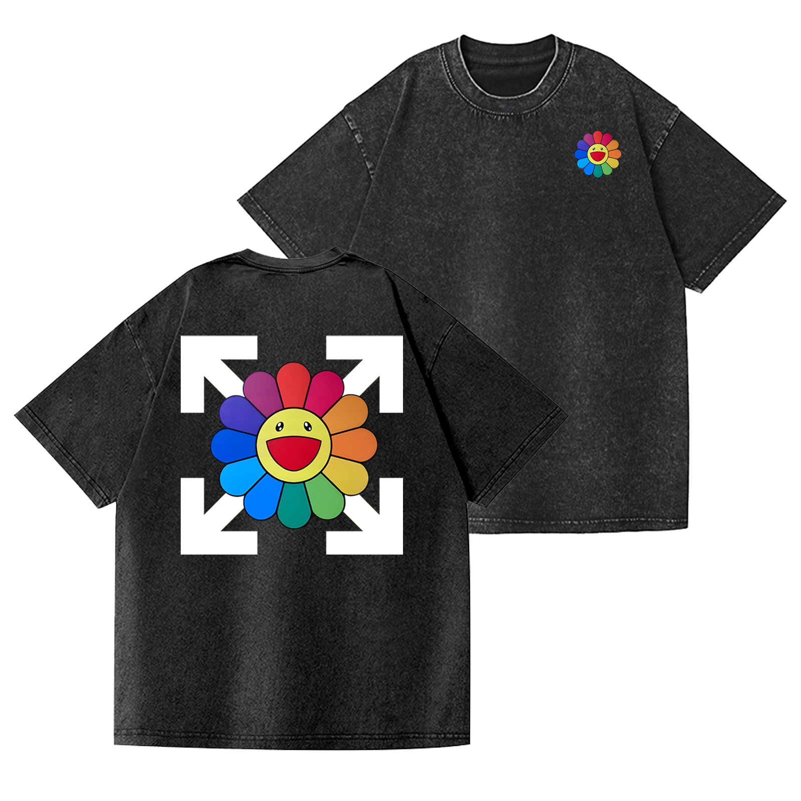 TM Sunflowers Vintage Wash Japanese Design Back Art T-Shirt