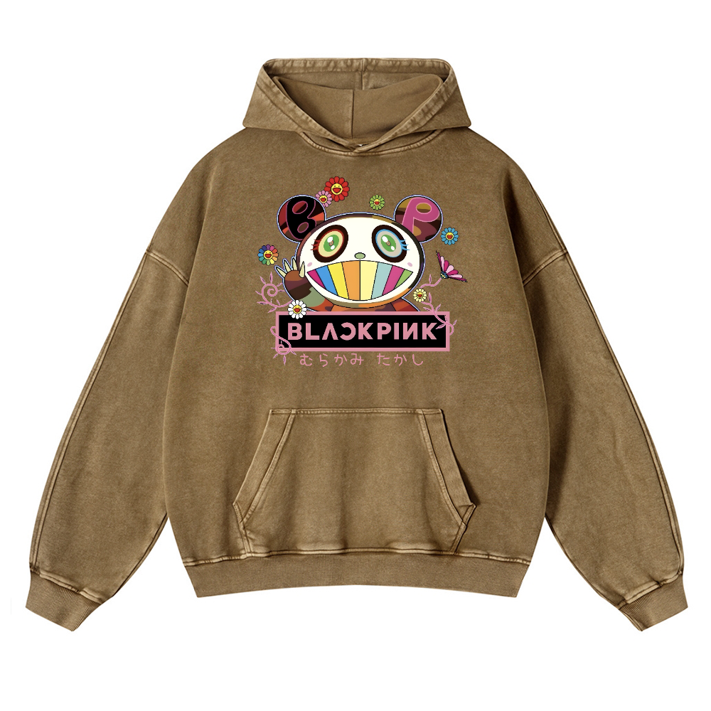 Black Pink TM Vintage Washed Thick Cotton Hoodie