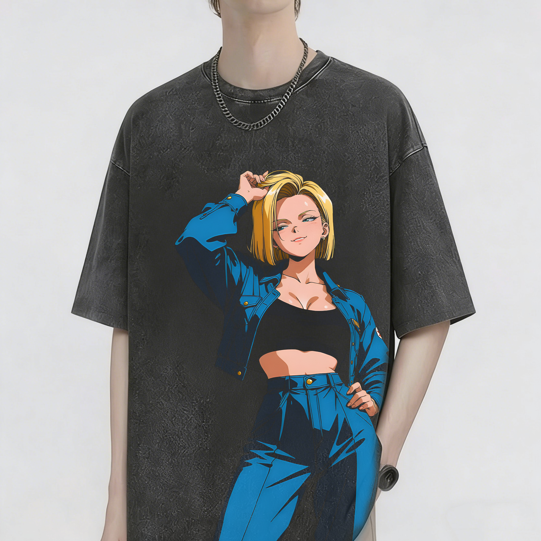 DB Android 18 Vintage Wash Japanese Design T-Shirt