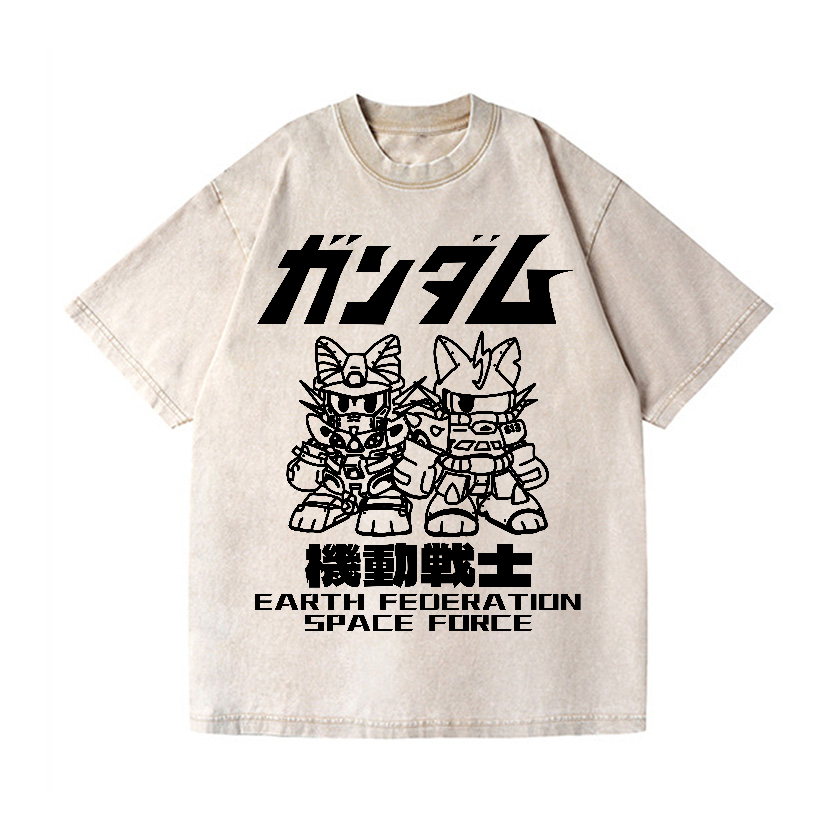 Gundam Cat Vintage Wash Japanese Design T-Shirt