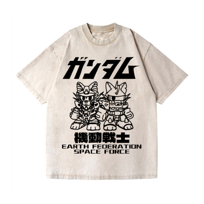 Gundam Cat Vintage Wash Japanese Design T-Shirt