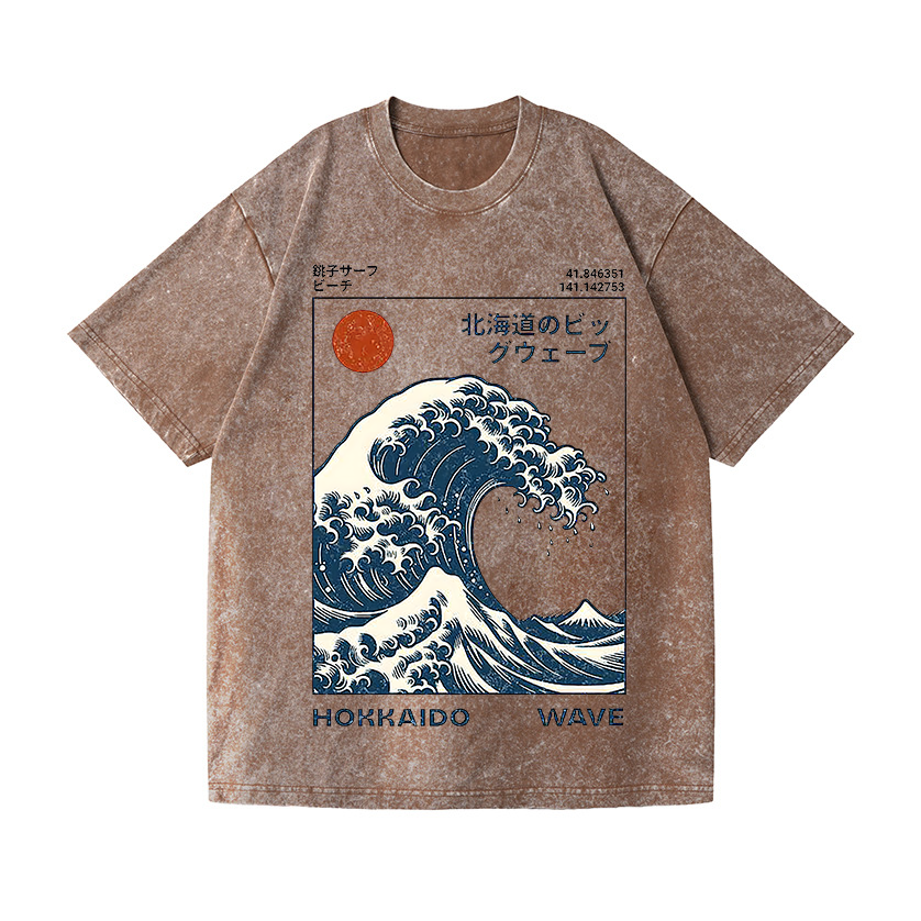 The Wave Ukiyoe Vintage Wash Japanese Design T-Shirt