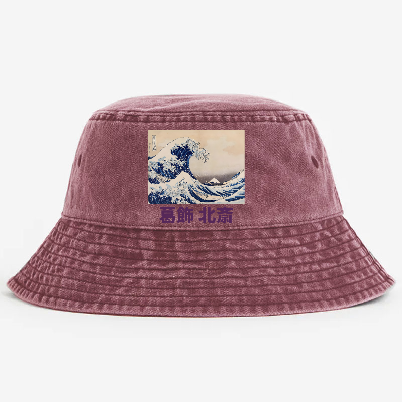 Katsushika Hokusai Great Wave Vintage 100% Cotton Bucket Hat