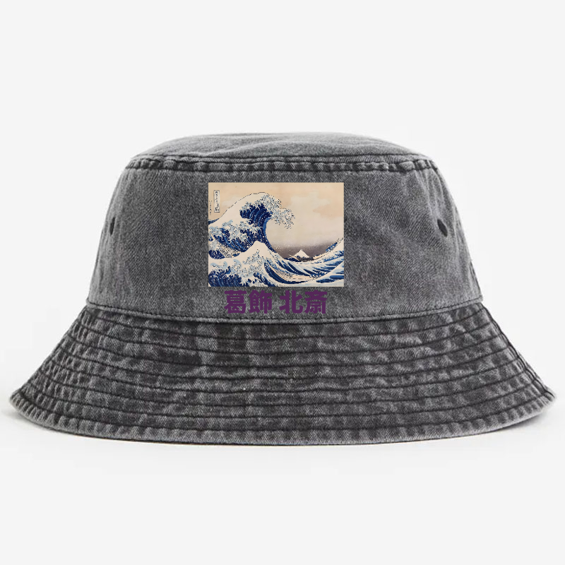 Katsushika Hokusai Great Wave Vintage 100% Cotton Bucket Hat
