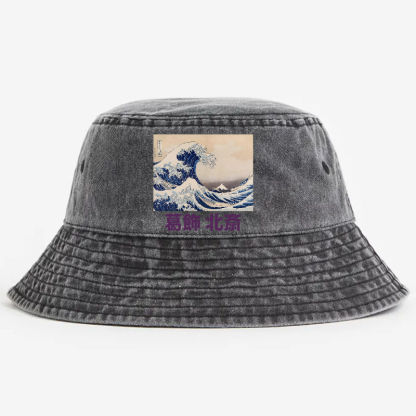 Katsushika Hokusai Great Wave Vintage 100% Cotton Bucket Hat
