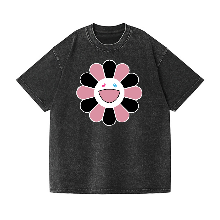 Takashi Murakami Black Pink Sunflowers Vintage Wash Japanese Design T-Shirt