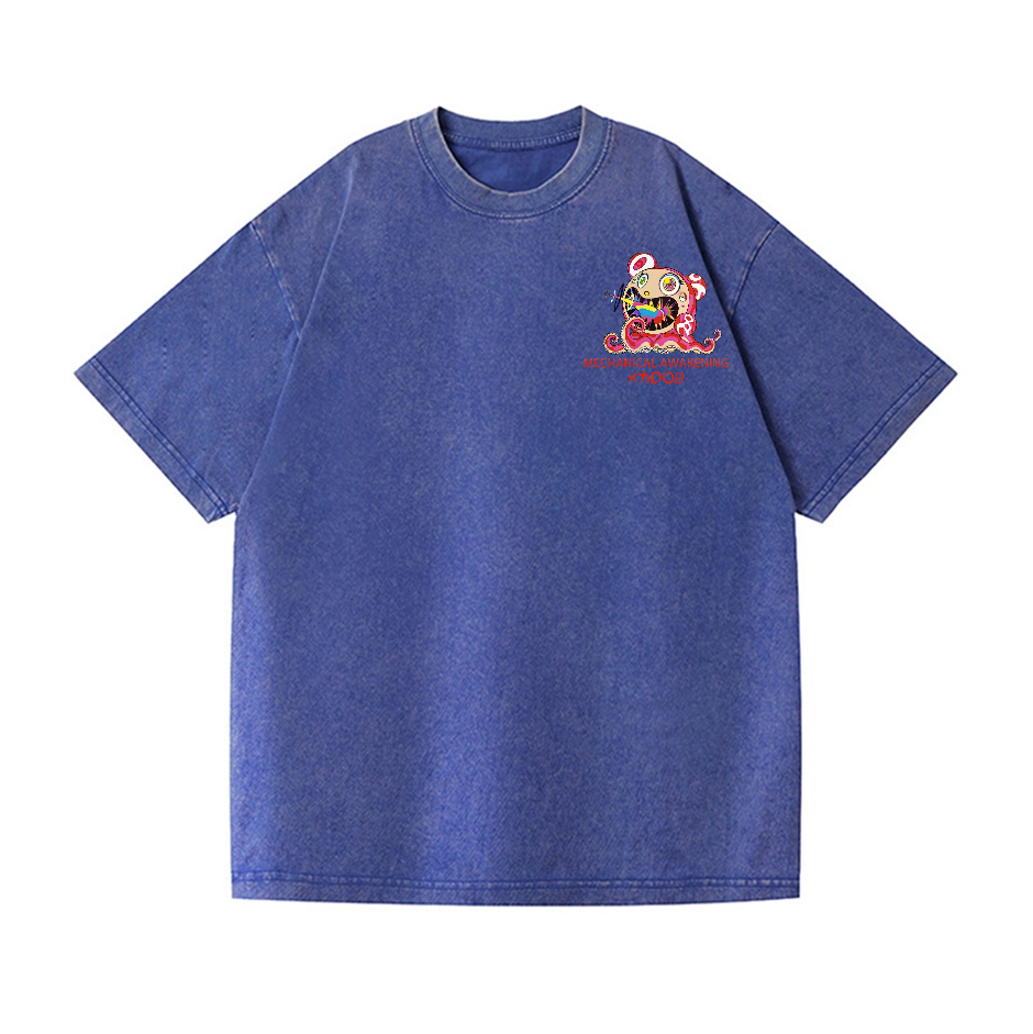 TM Sunflower Octopus Tokyo Japan Vintage Wash Japanese Design Back Art T-Shirt