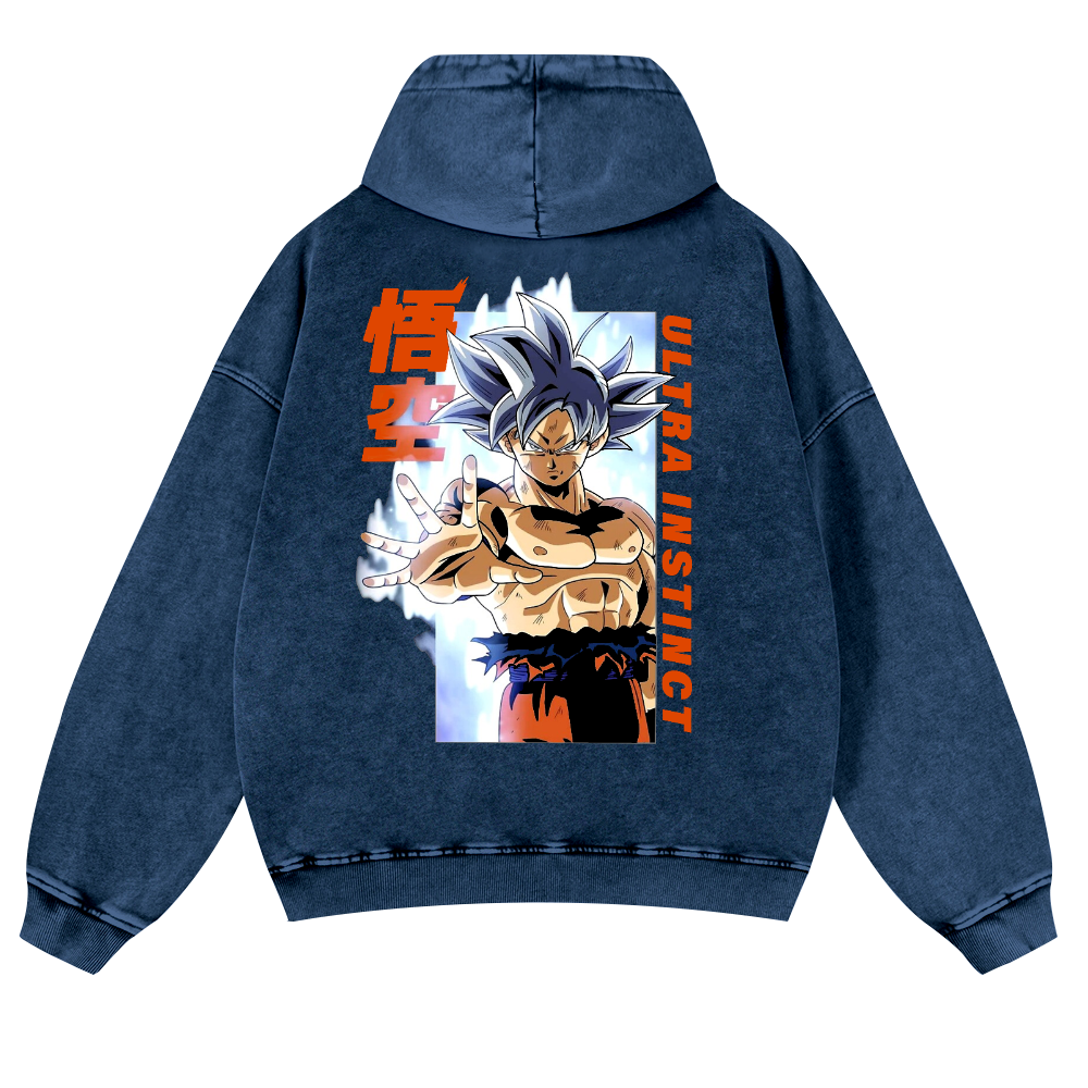 DB Son Goku Ultra Instinct Vintage Washed Cotton Back Art Hoodie