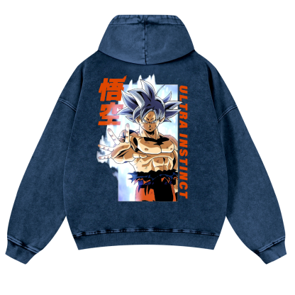 DB Son Goku Ultra Instinct Vintage Washed Cotton Back Art Hoodie