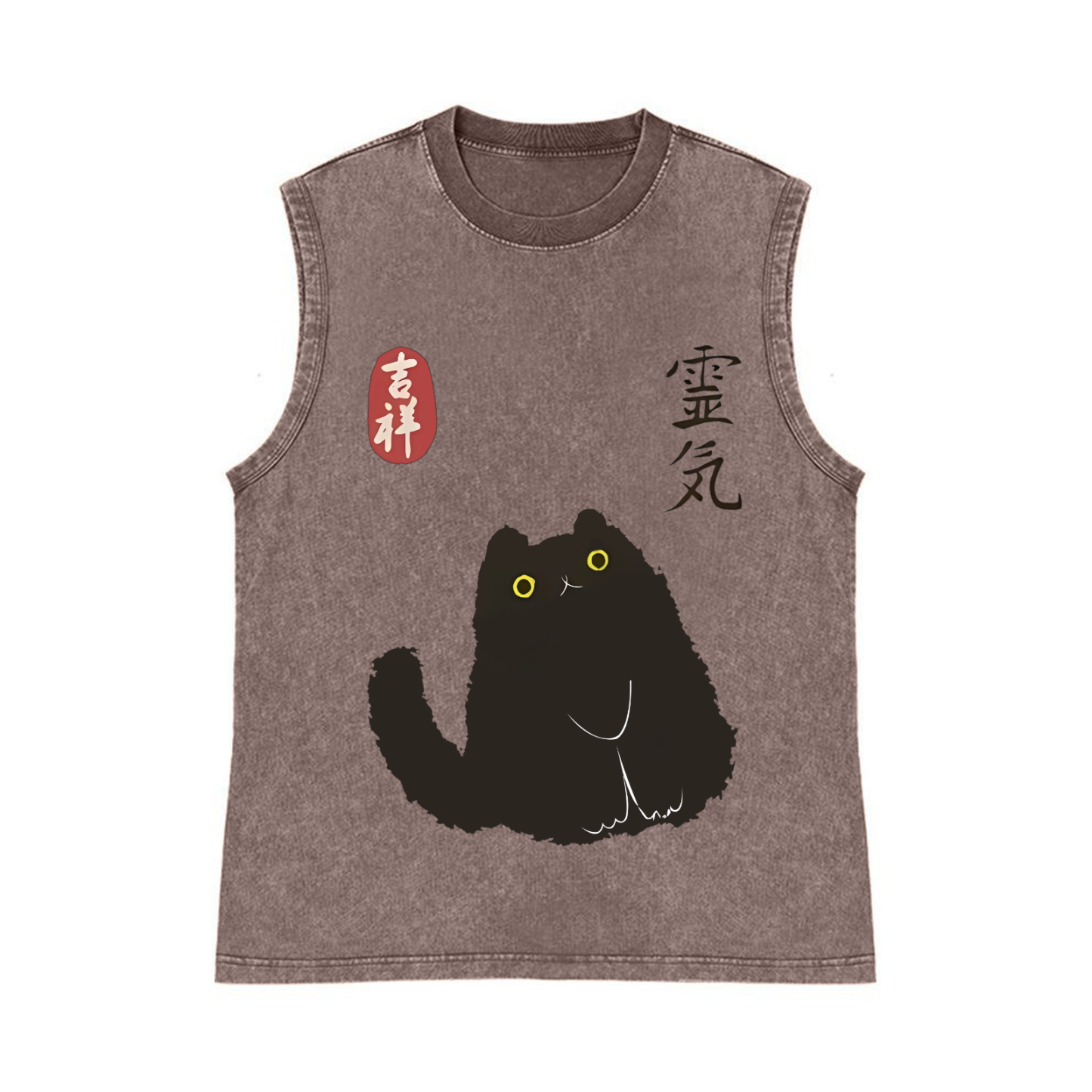 Cat Art Pure Cotton Wash-Dyed Sleeveless Tank Top