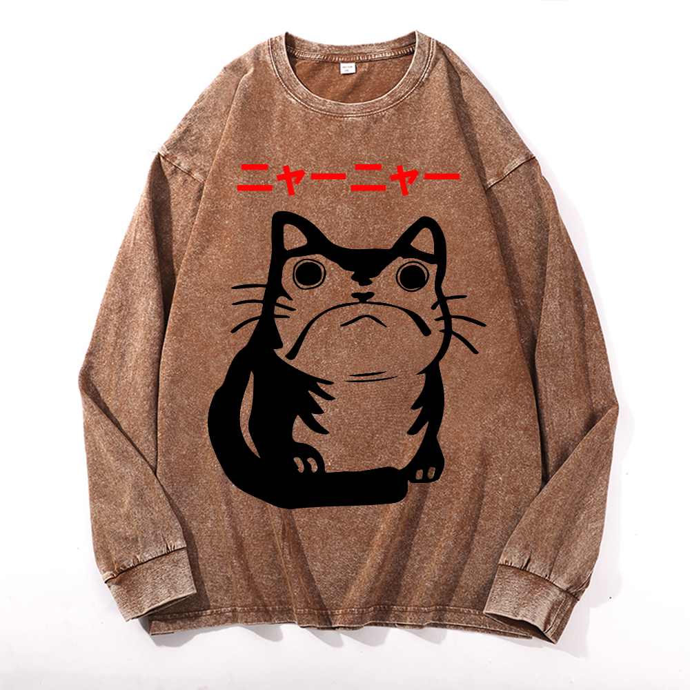Matsumoto Hoji Cat Frog Vintage Cotton Wash Crewneck Sweatshirt