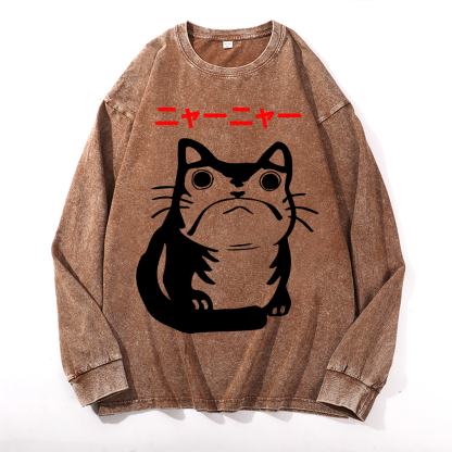Matsumoto Hoji Cat Frog Vintage Cotton Wash Crewneck Sweatshirt