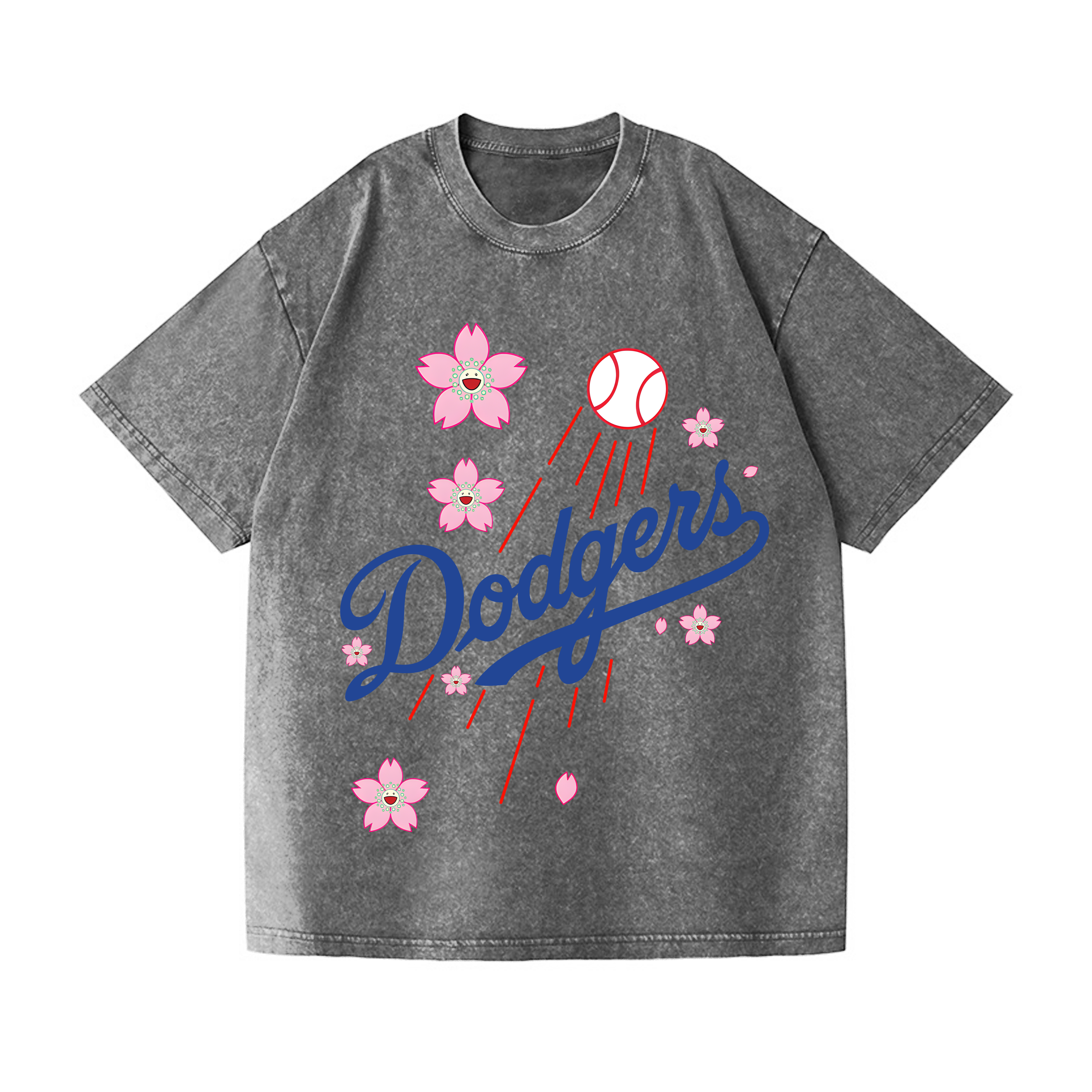 TM Dodgers Dream Baseball Sunflower Vintage Wash Japanese Design T-Shirt