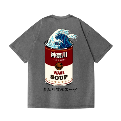 Great Wave Katsushika Hokusai Campbell Soup  Vintage Wash Japanese Design Back Art T-Shirt