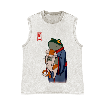 Matsumoto Hoji Cat Frog Pure Cotton Wash-Dyed Sleeveless Tank Top
