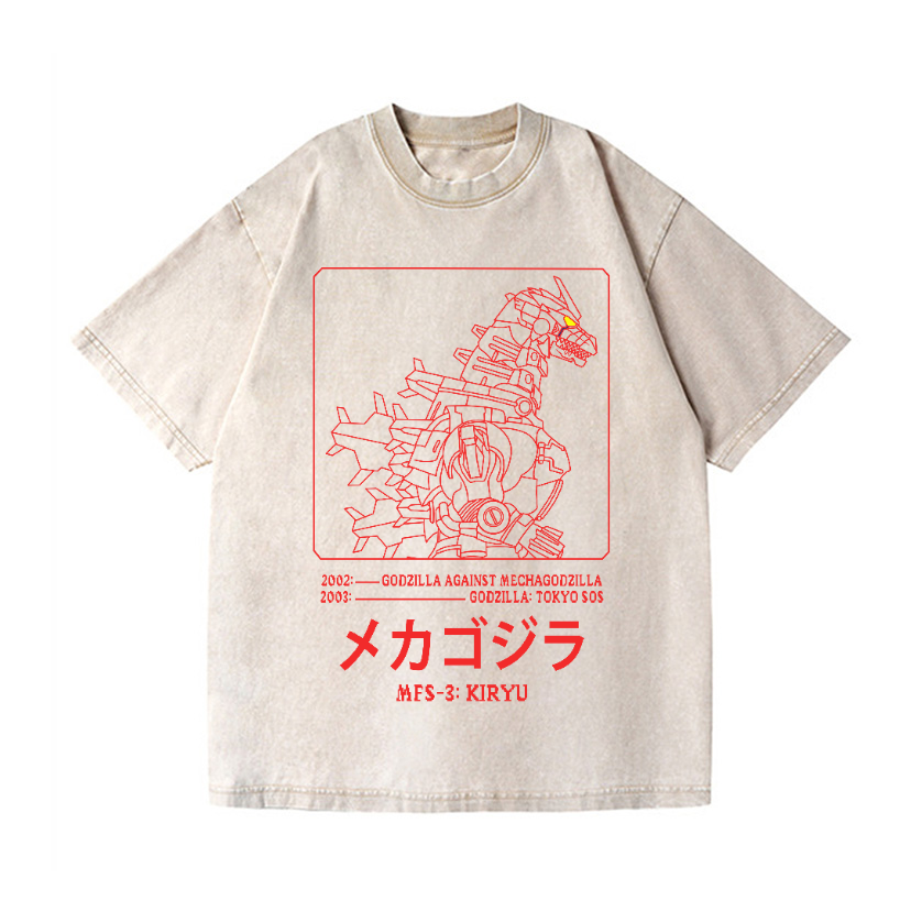 Godzila Gundam Mechagodzilla Vintage Wash Japanese Design T-Shirt
