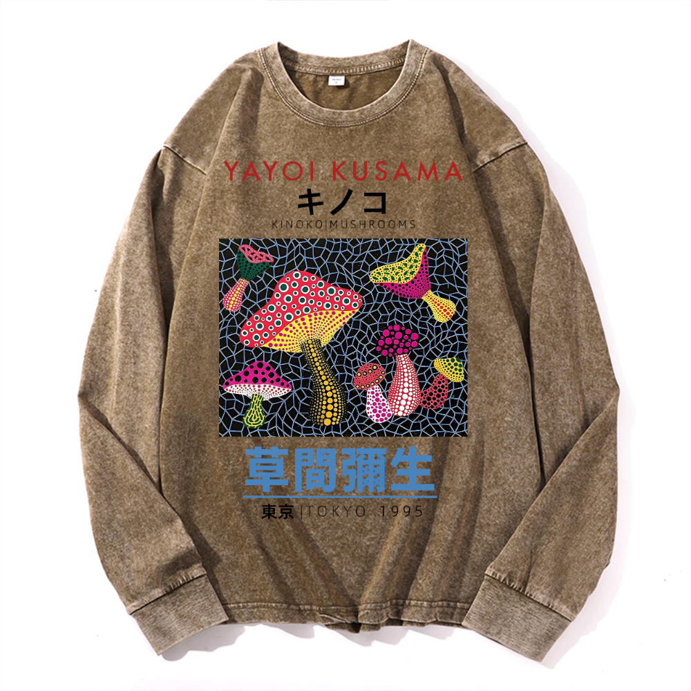 Yayoi Kusama Mushroom Vintage Cotton Wash Crewneck Sweatshirt