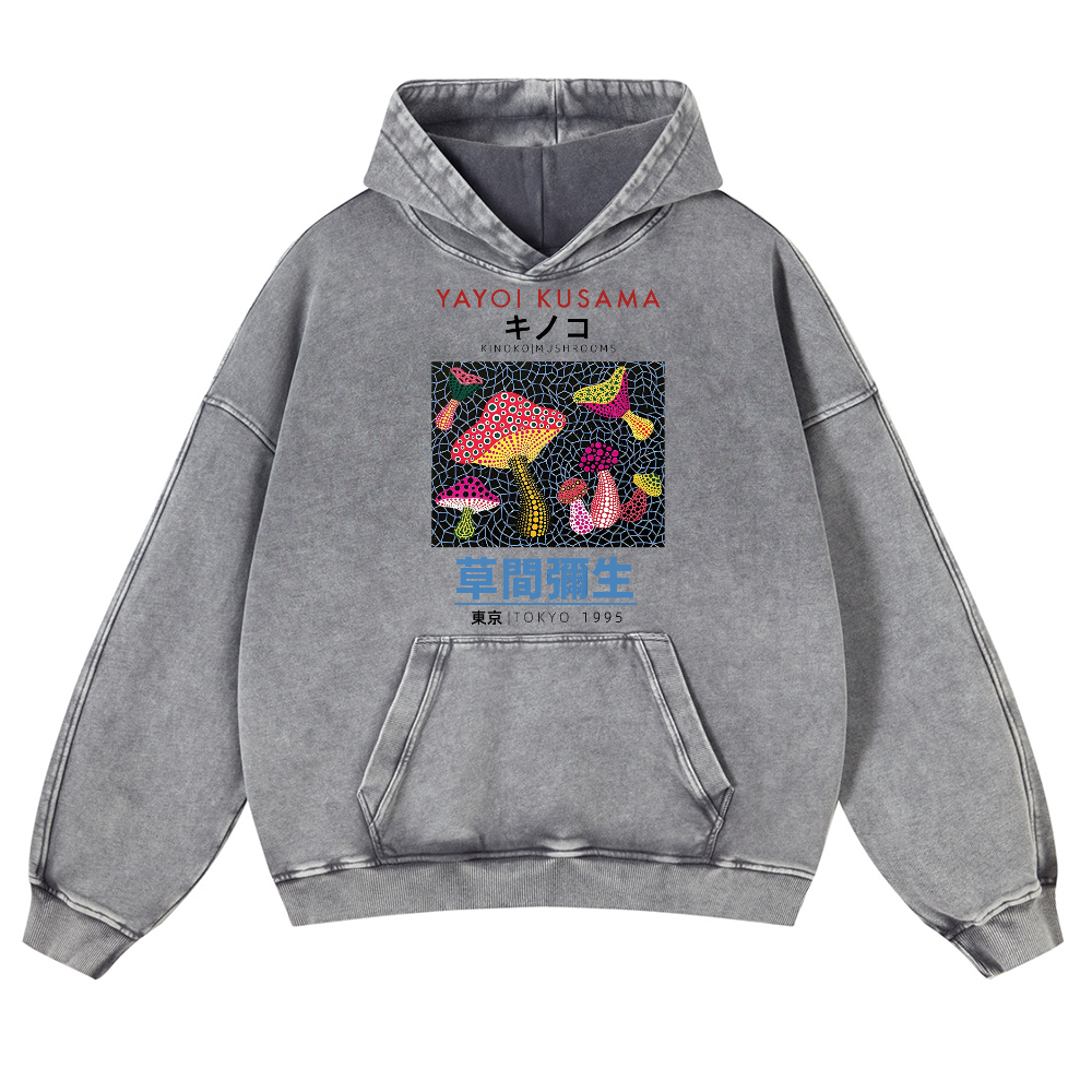 Yayoi Kusama Mushroom Vintage Washed Thick Cotton Hoodie