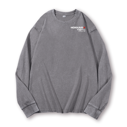 Katsushika Hokusai Wave Ukiyoe Vintage Washed Cotton Back Art Long-sleeve T-shirt