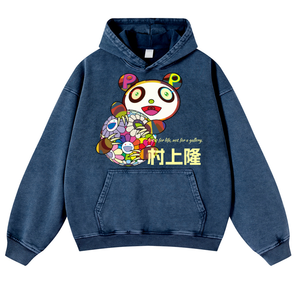 TM Sunflower Panda Vintage Washed Thick Cotton Hoodie