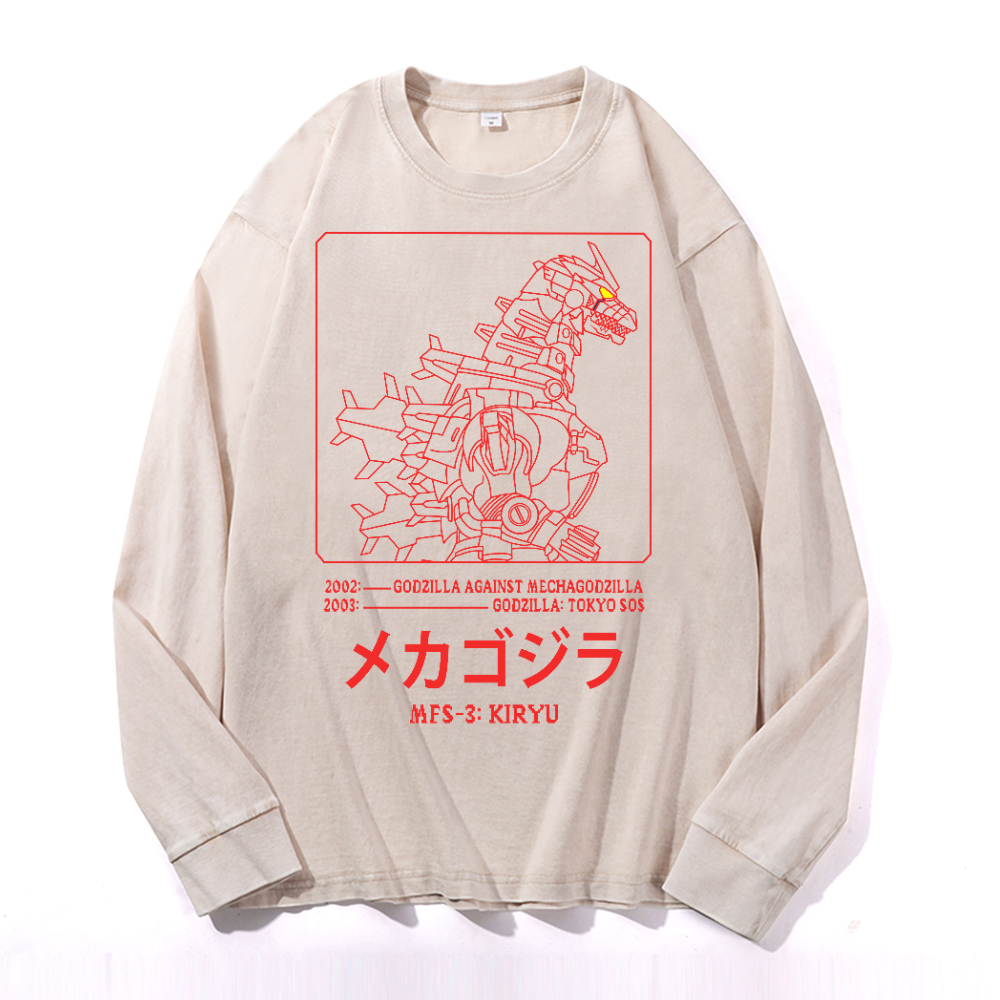 Kaiju Gundam Mechakaiju Vintage Cotton Wash Long-sleeve T-shirt