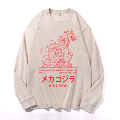Kaiju Gundam Mechakaiju Vintage Cotton Wash Long-sleeve T-shirt