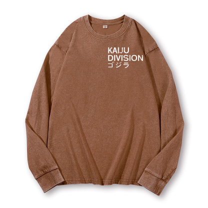 Kaiju Monster Division Vintage Washed Cotton Back Art Long-sleeve T-shirt