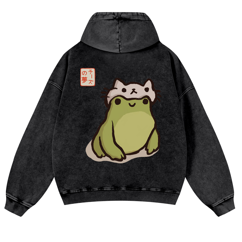 Katsushika Hokusai Frog Vintage Washed Cotton Back Art Hoodie