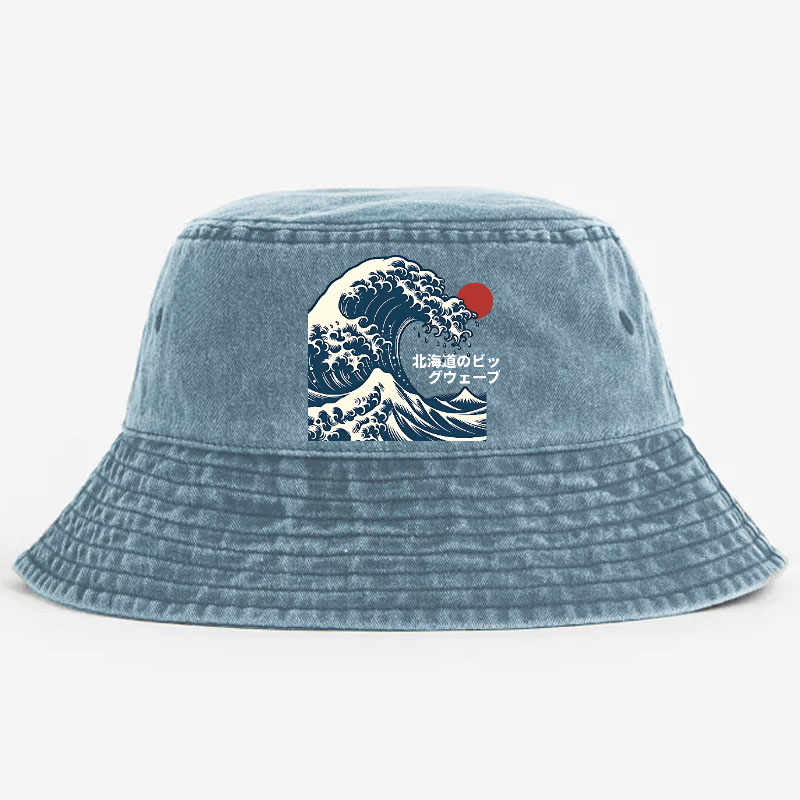 The Great Wave  Katsushika Hokusai Vintage 100% Cotton Bucket Hat