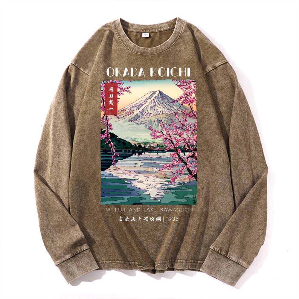 Okada Koichi Fuji and Lake Vintage Cotton Wash Crewneck Sweatshirt