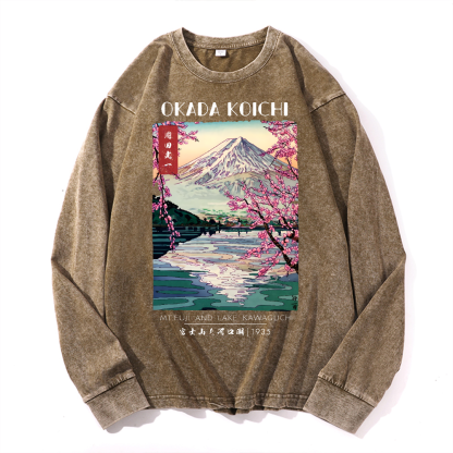 Okada Koichi Fuji and Lake Vintage Cotton Wash Crewneck Sweatshirt