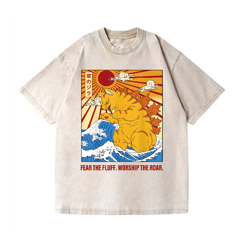Catzilla Godzilla Vintage Wash Japanese Design T-Shirt