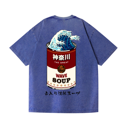 Great Wave Katsushika Hokusai Campbell Soup  Vintage Wash Japanese Design Back Art T-Shirt