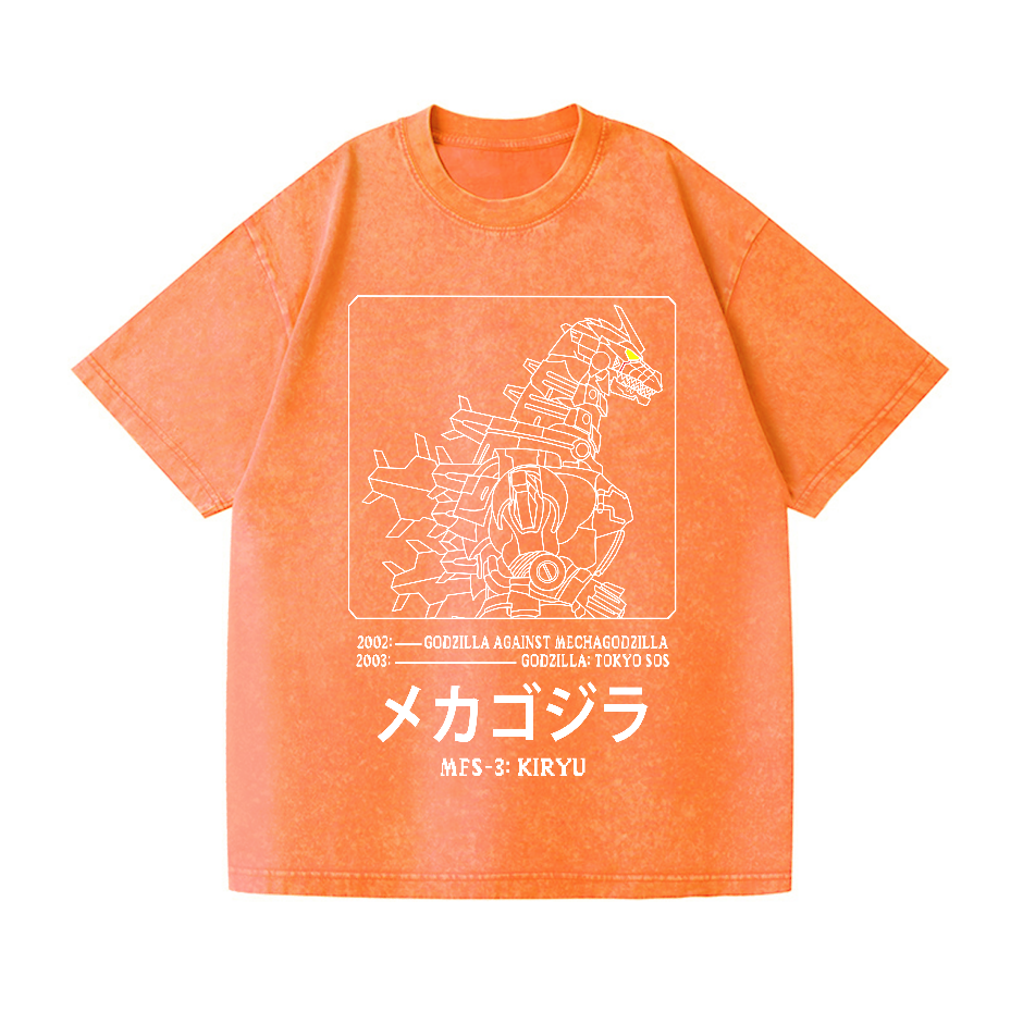 Godzila Gundam Mechagodzilla Vintage Wash Japanese Design T-Shirt