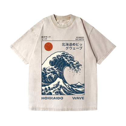 The Wave Ukiyoe Vintage Wash Japanese Design T-Shirt