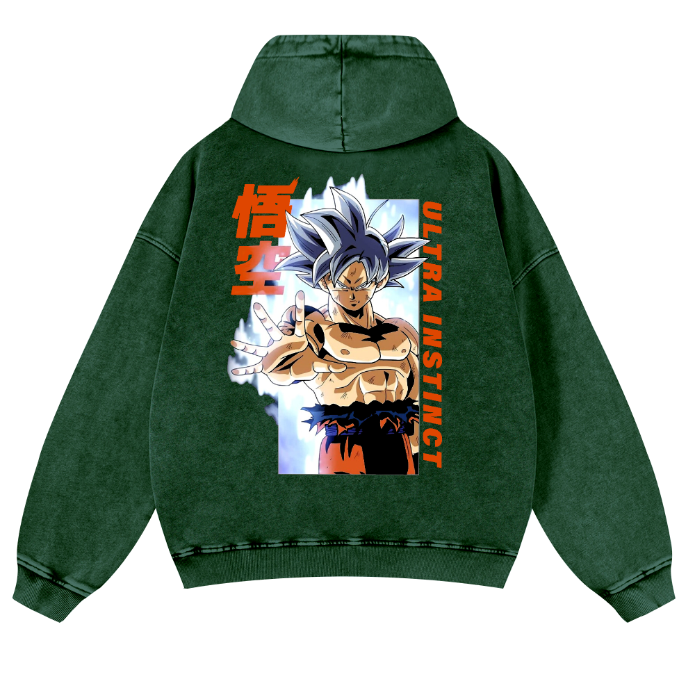 DB Son Goku Ultra Instinct Vintage Washed Cotton Back Art Hoodie