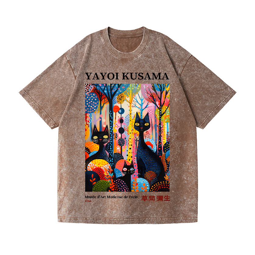 Yayoi Kusama Cat Vintage Wash Japanese Design T-Shirt