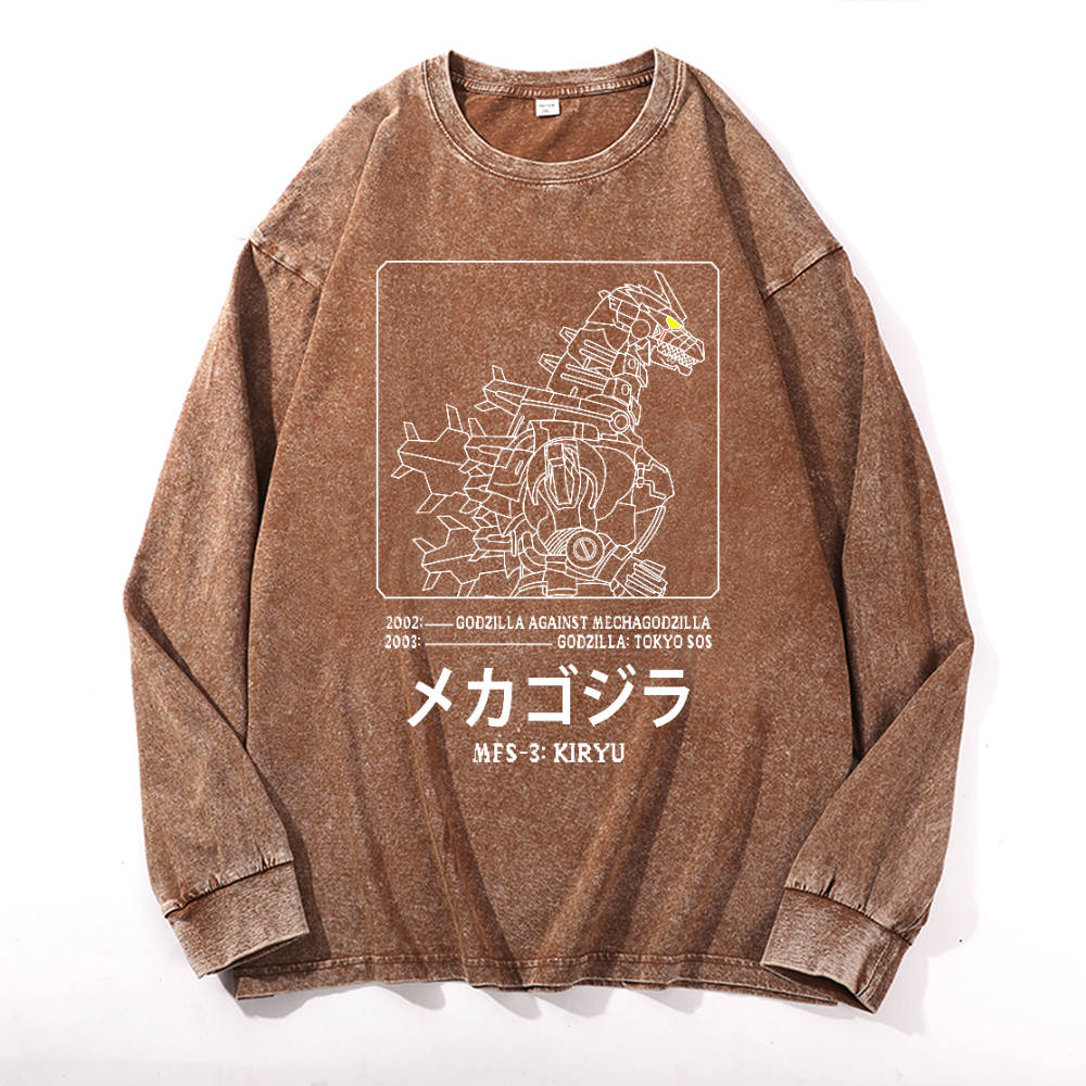 Kaiju Gundam Mechakaiju Vintage Cotton Wash Long-sleeve T-shirt