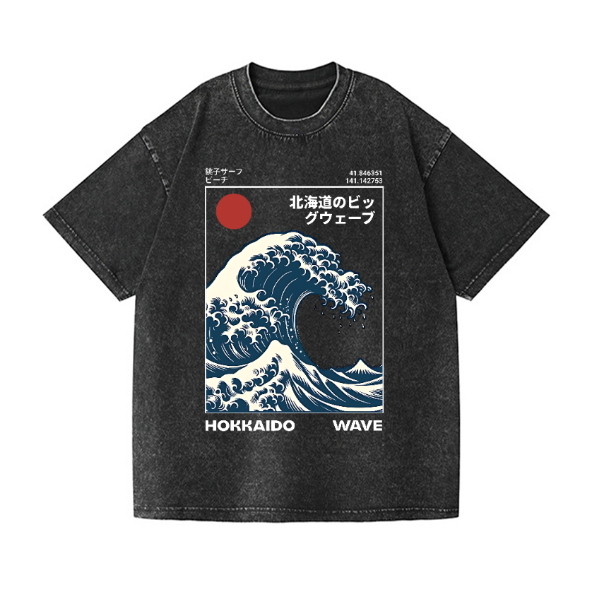 The Wave Ukiyoe Vintage Wash Japanese Design T-Shirt
